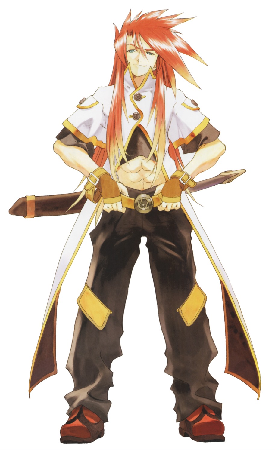 fujishima_kousuke, luke_fone_fabre, male, open_shirt, sword, tales_of, tales_of_the_abyss