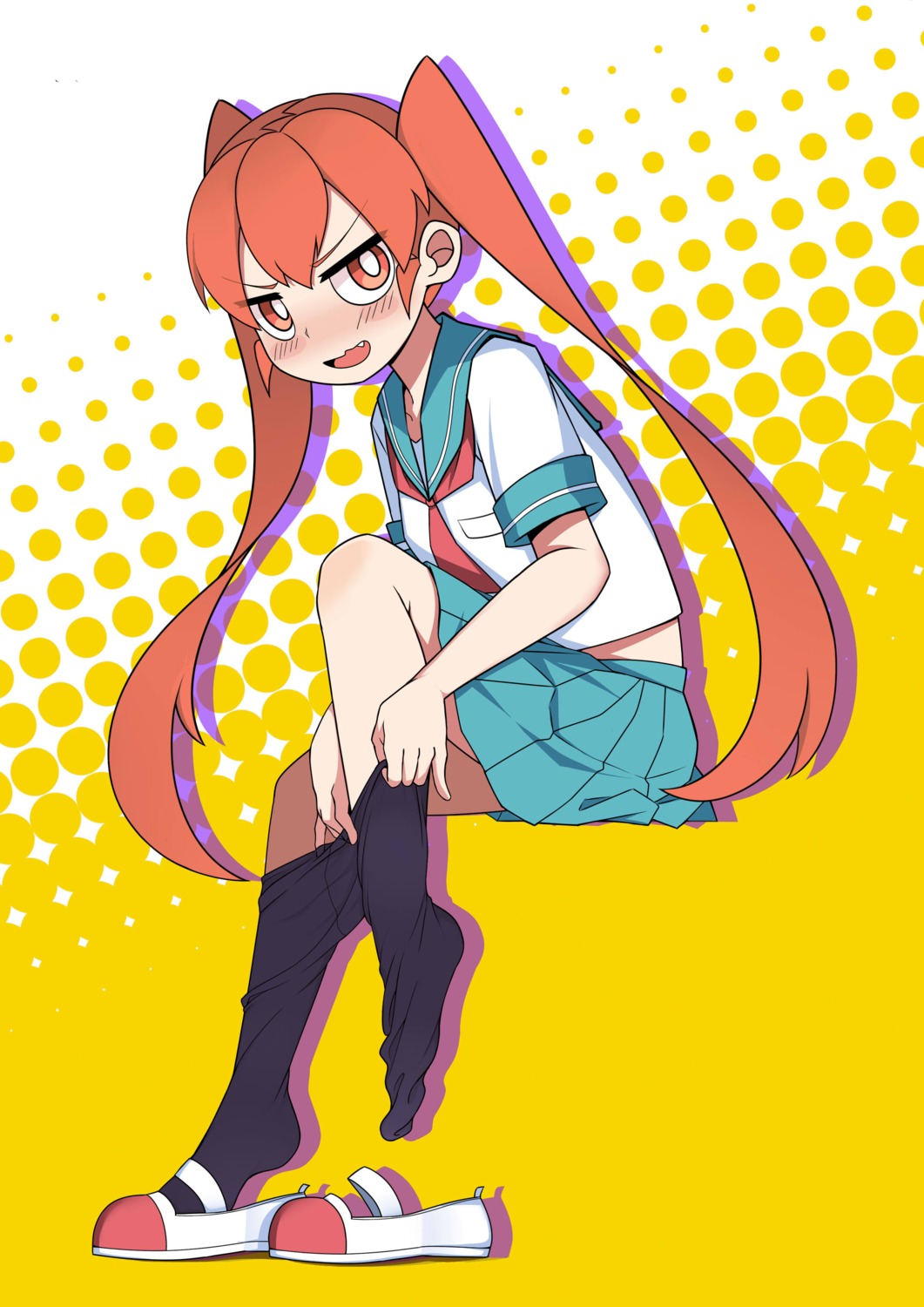 caibao, pantyhose, seifuku, ueno-san_wa_bukiyou, ueno_(ueno-san_wa_bukiyou), undressing
