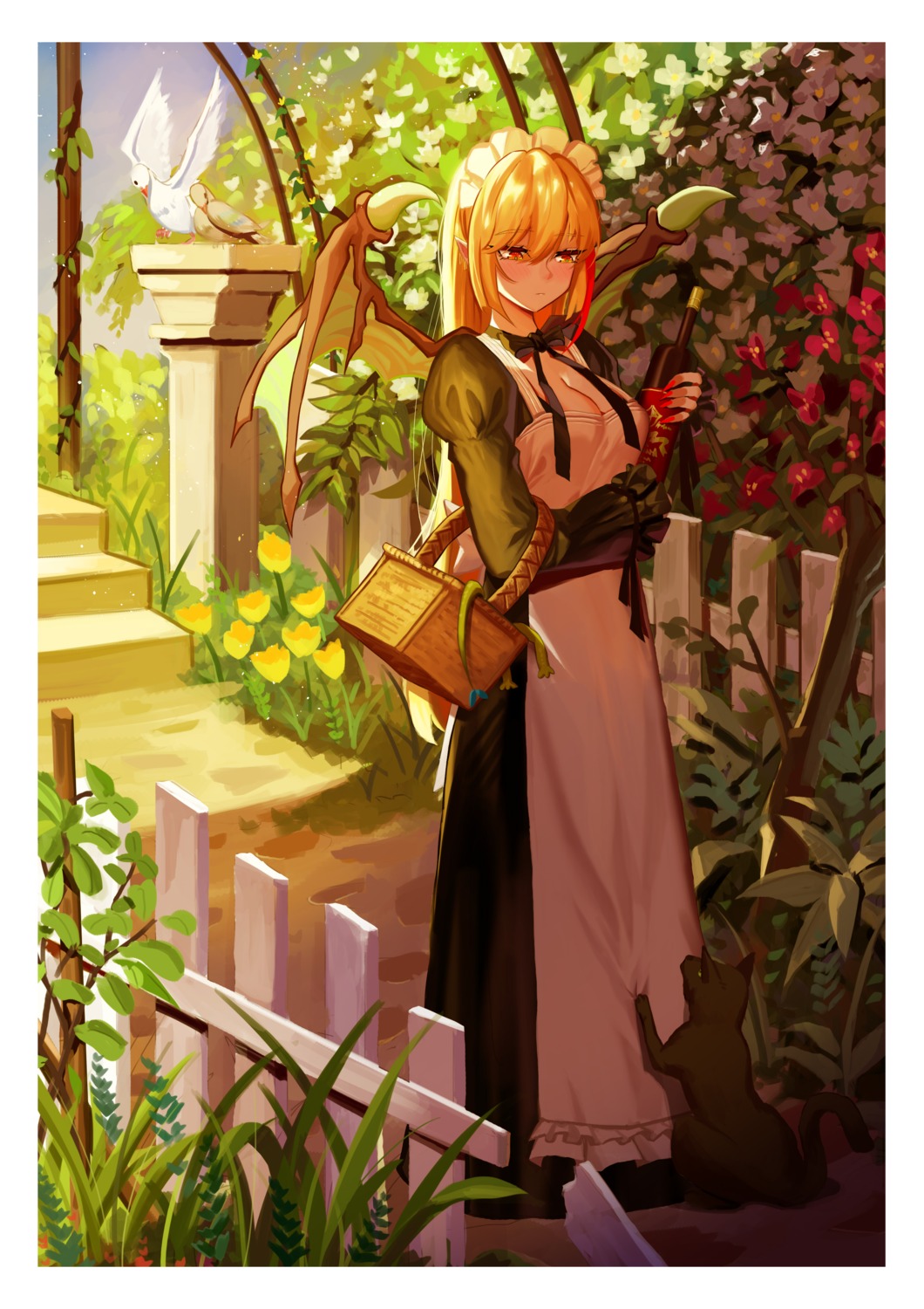 capitan_wei, cleavage, maid, neko, wings