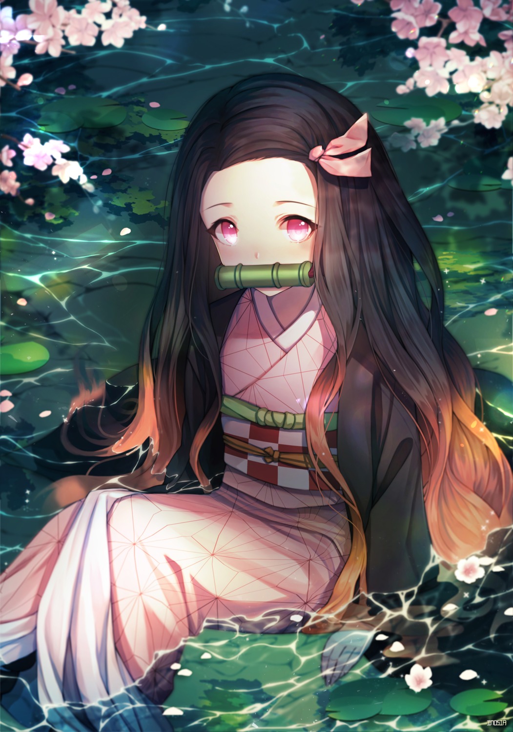 artist_revision, inosia, japanese_clothes, kamado_nezuko, kimetsu_no_yaiba, wet