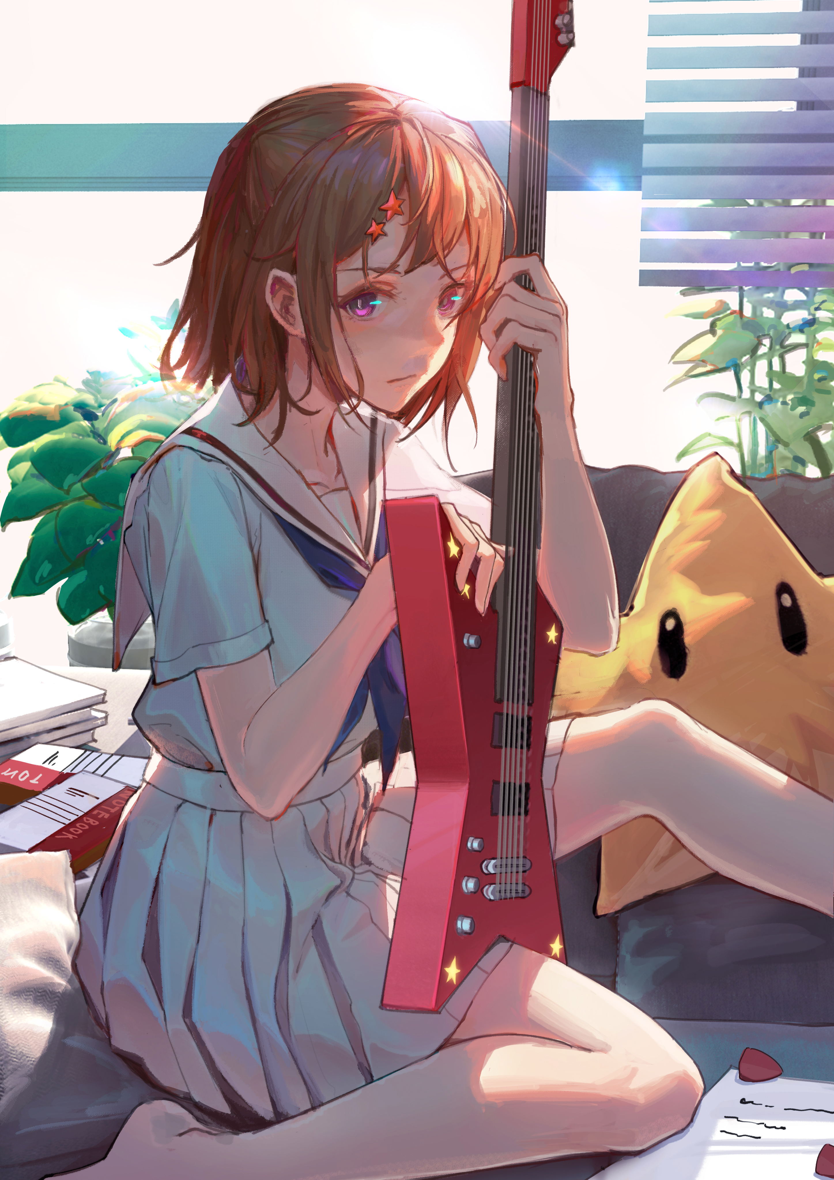 bang_dream!, guitar, seifuku, tengyuan_pa_pa_zi, toyama_kasumi