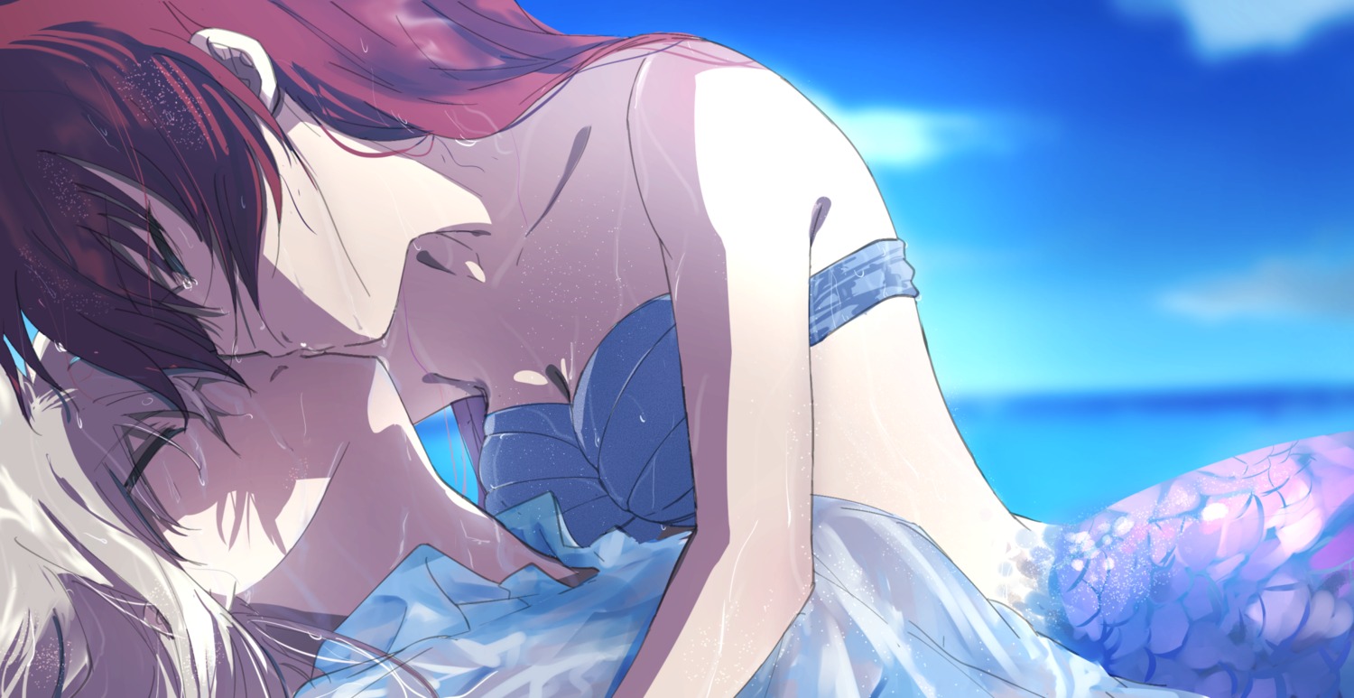 bikini, cleavage, dress_shirt, fate_testarossa, mahou_shoujo_lyrical_nanoha, ossan_jololol, see_through, swimsuits, takamachi_nanoha, wet, wet_clothes, yuri