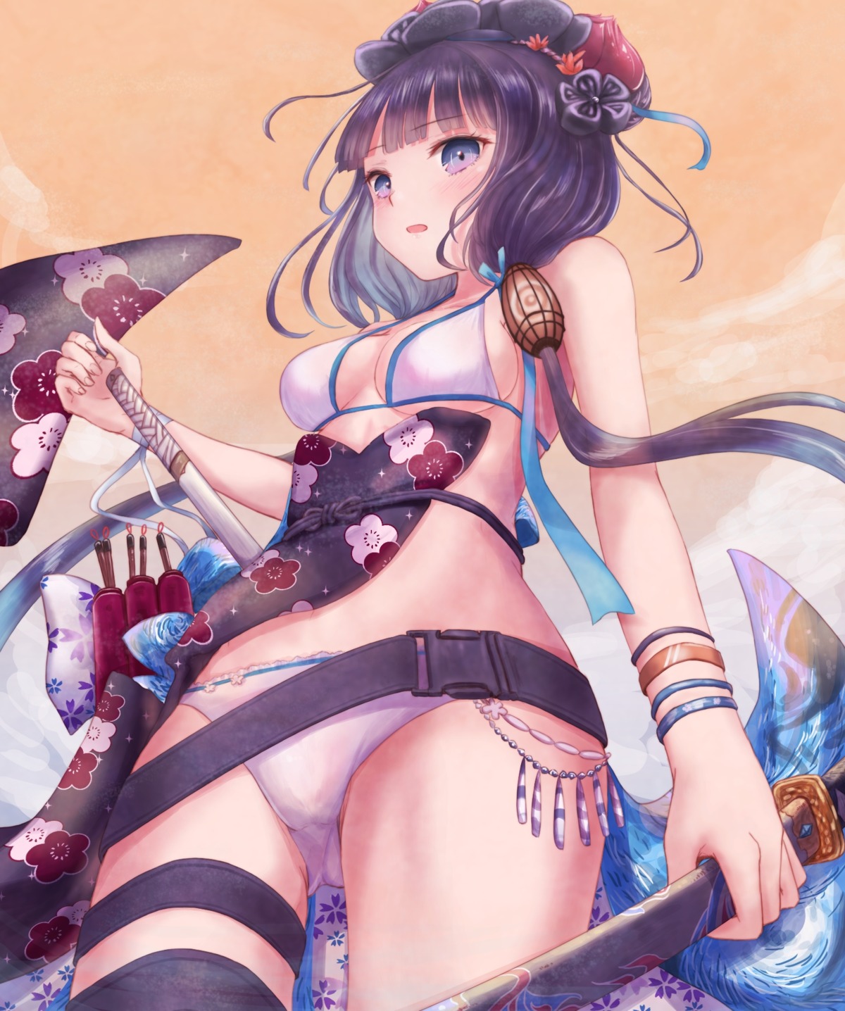 bikini, fate/grand_order, garter, katsushika_hokusai_(fate), sanka_tan, swimsuits, sword, thighhighs