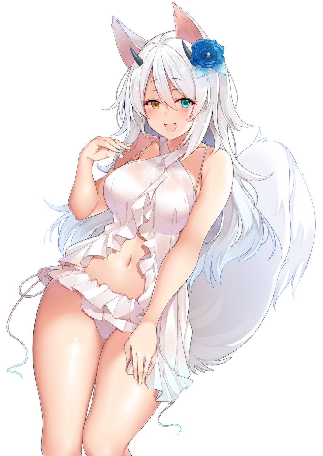 animal_ears, heterochromia, horns, lingerie, matsunoki, pantsu, see_through, string_panties