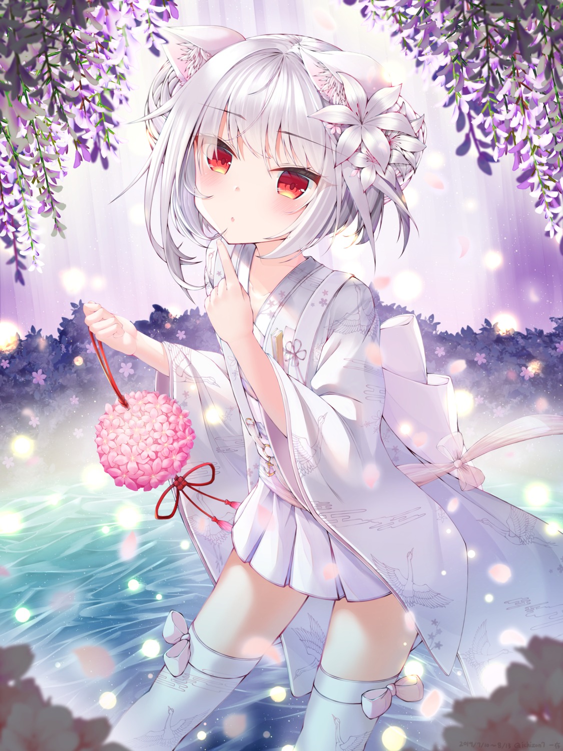 animal_ears, azur_lane, ichizon, japanese_clothes, thighhighs, yukikaze_(azur_lane)