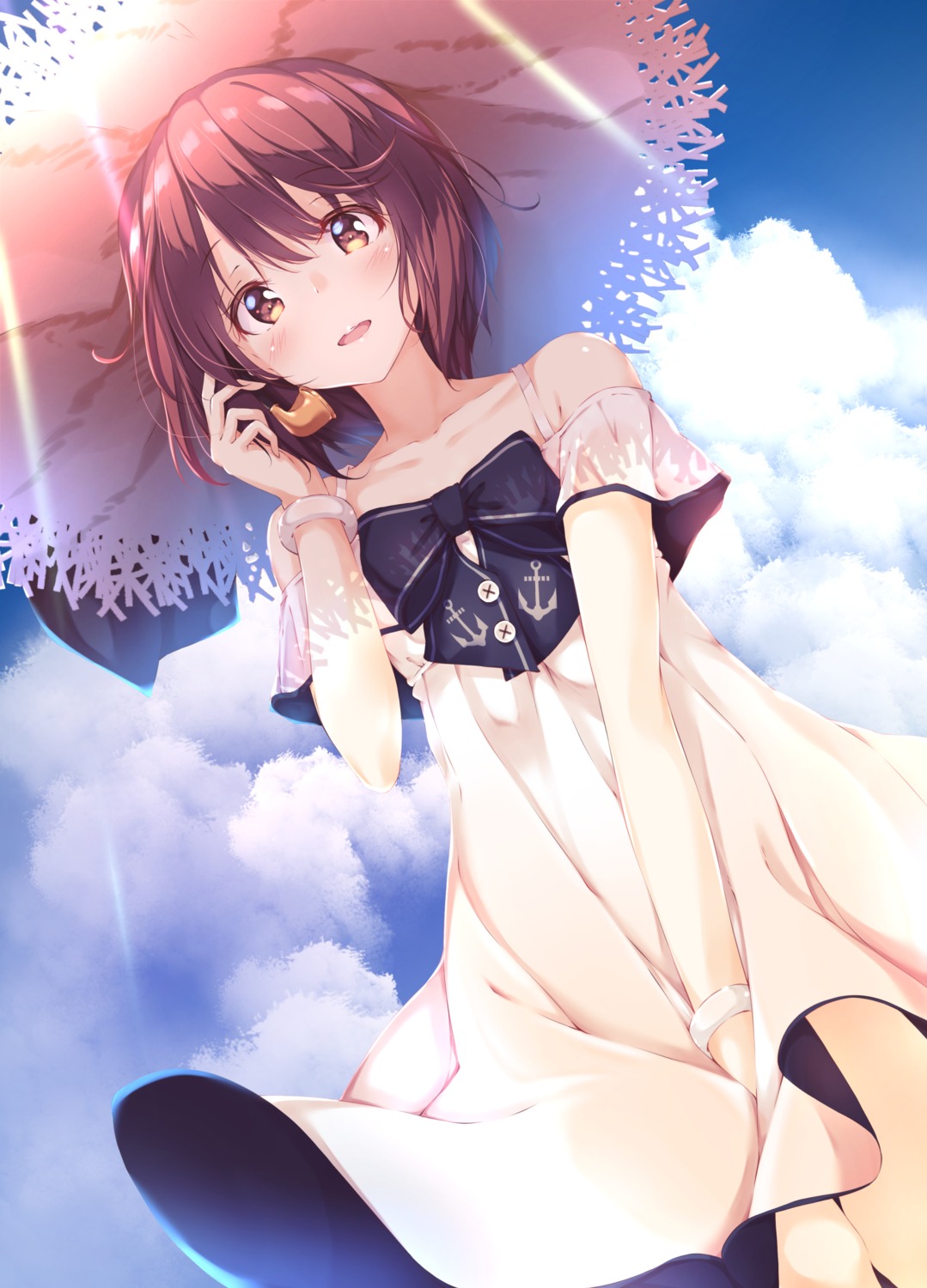 dress, kantai_collection, numpopo, skirt_lift, summer_dress, yukikaze_(kancolle)