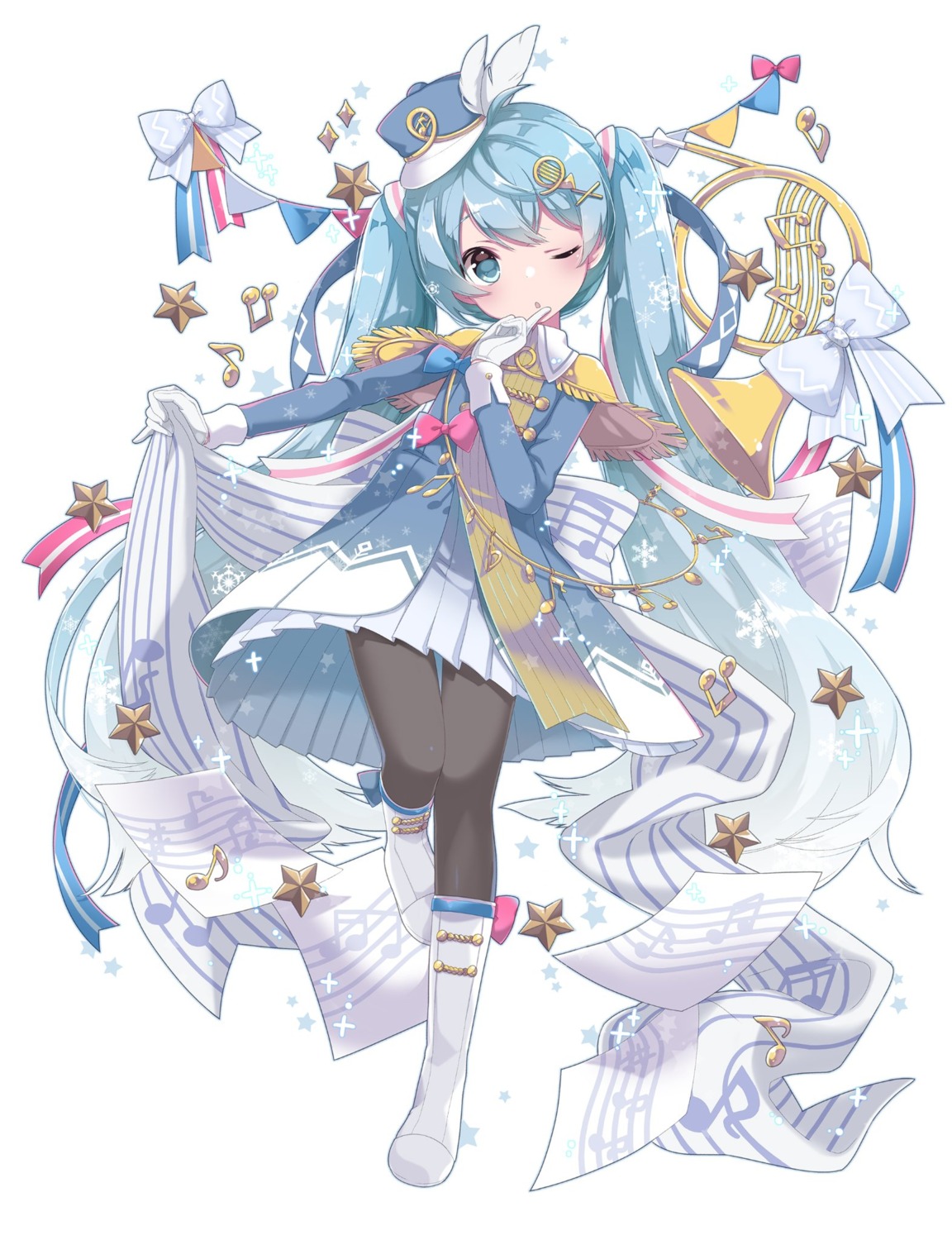 hatsune_miku, hekicha, pantyhose, uniform, vocaloid, yuki_miku