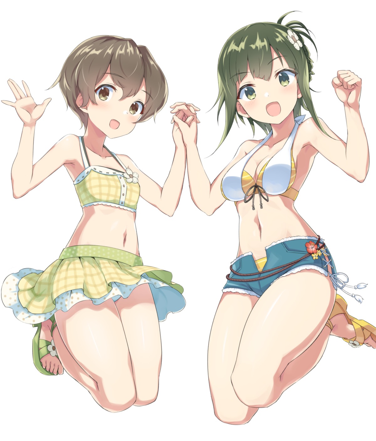 bikini, cleavage, fujimori_mito, nogi_wakaba_wa_yuusha_de_aru, pera, shiratori_utano, skirt_lift, swimsuits