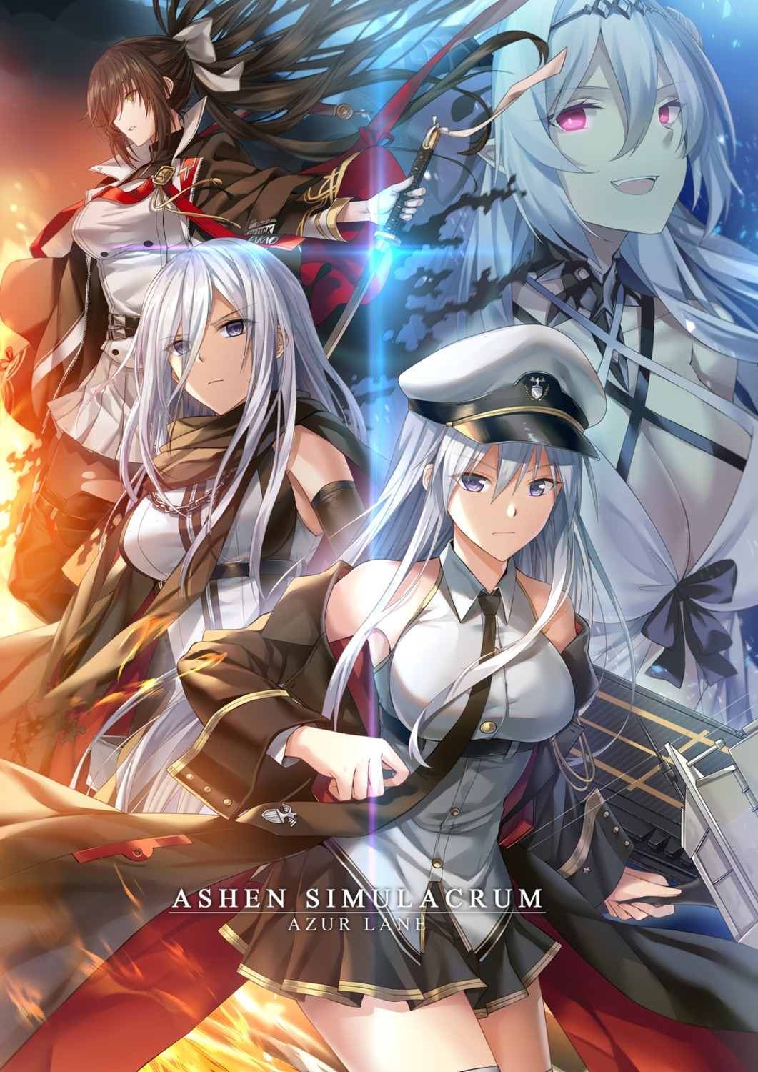 azur_lane, cleavage, code_g_(azur_lane), code_t_(azur_lane), enterprise_(azur_lane), luzi, pointy_ears, siren_empress_(azur_lane), sword, uniform