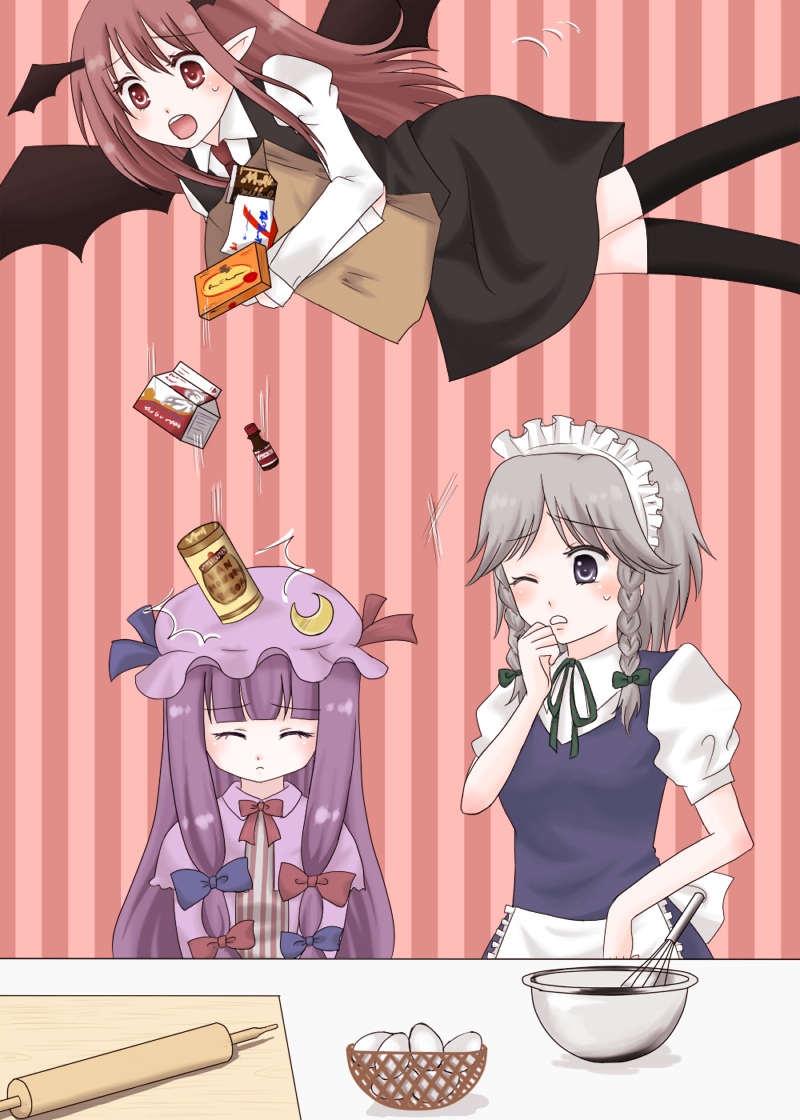 izayoi_sakuya, koakuma, maid, patchouli_knowledge, purin, touhou