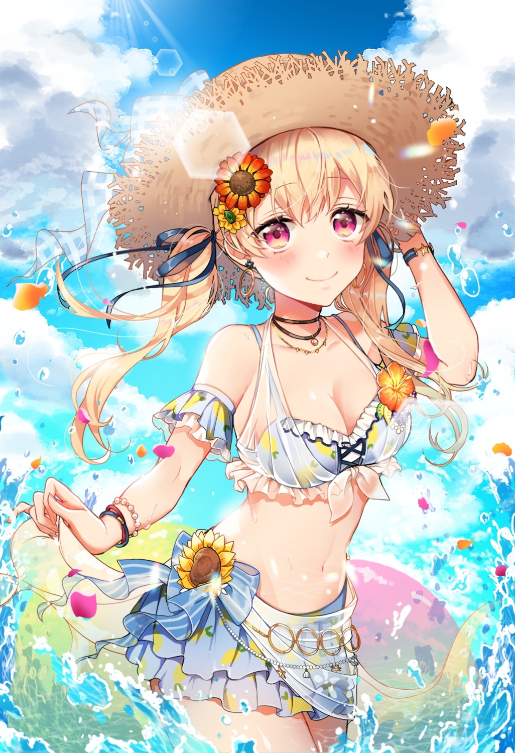 bang_dream!, bari_dal, bikini, cleavage, see_through, shirasagi_chisato, skirt_lift, swimsuits, wet
