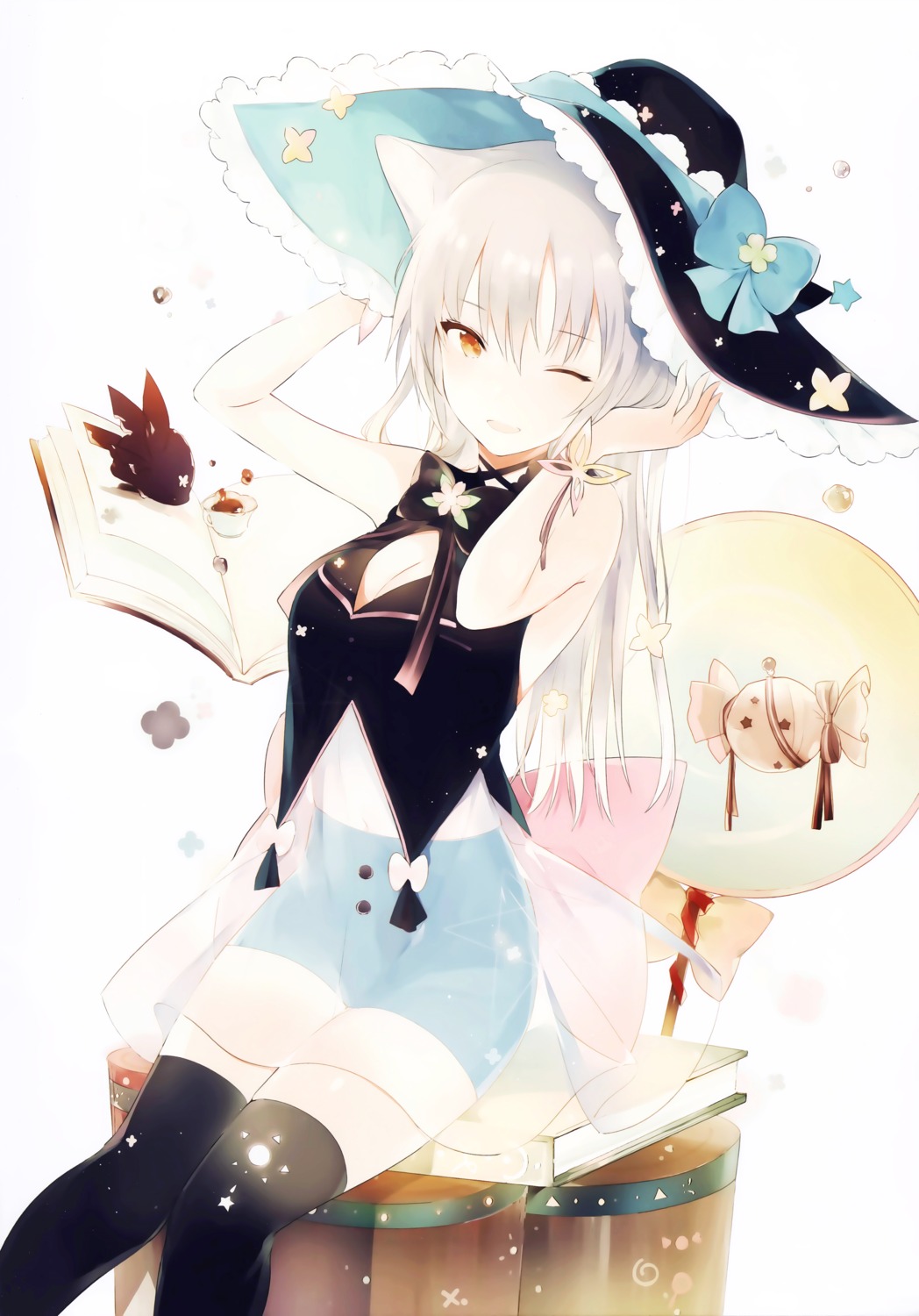 animal_ears, cleavage, dress, lpip, nekomimi, see_through, sweetstar, thighhighs