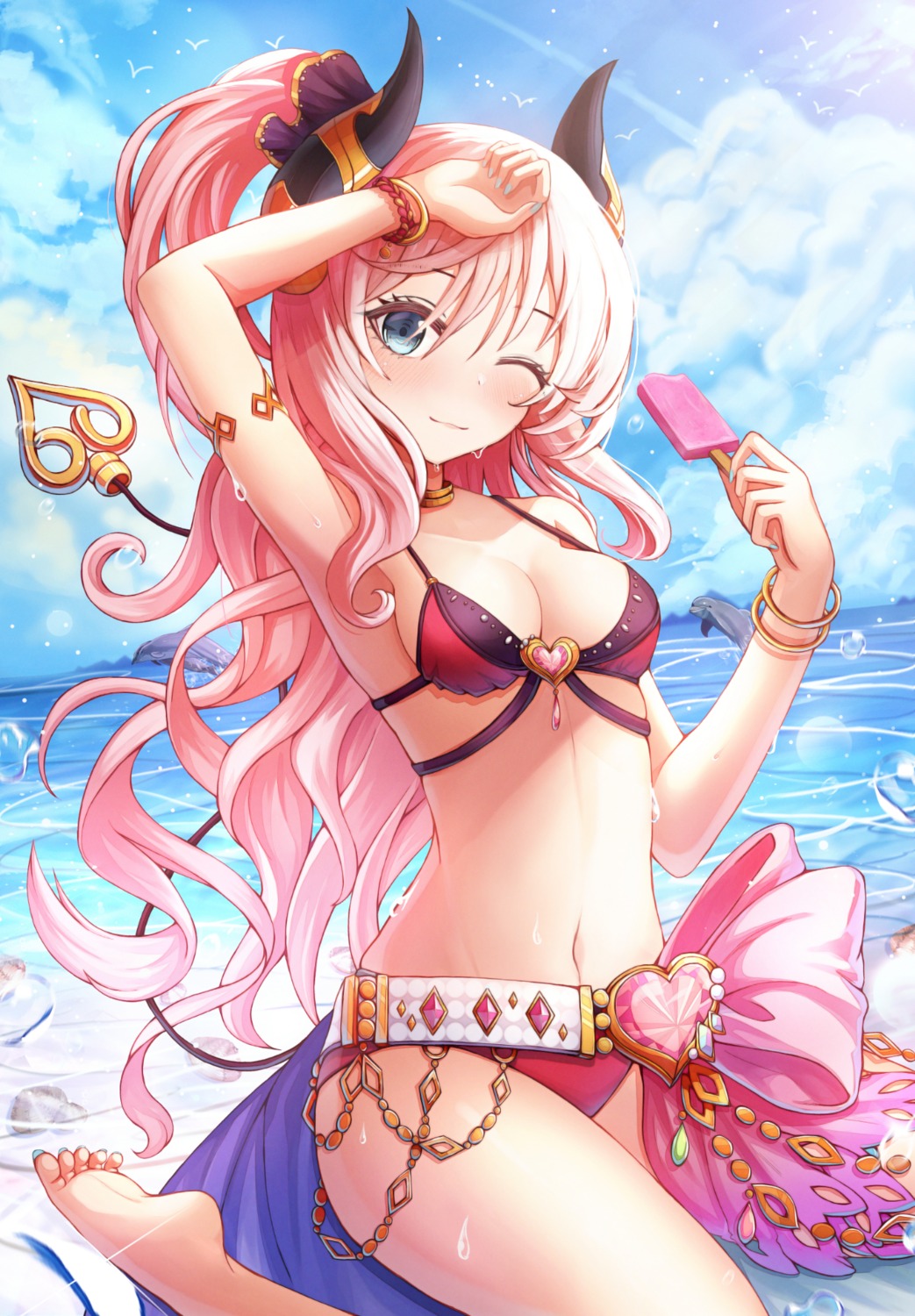 bikini, horns, minami_suzuna, necoring862, princess_connect!, princess_connect!_re:dive, swimsuits