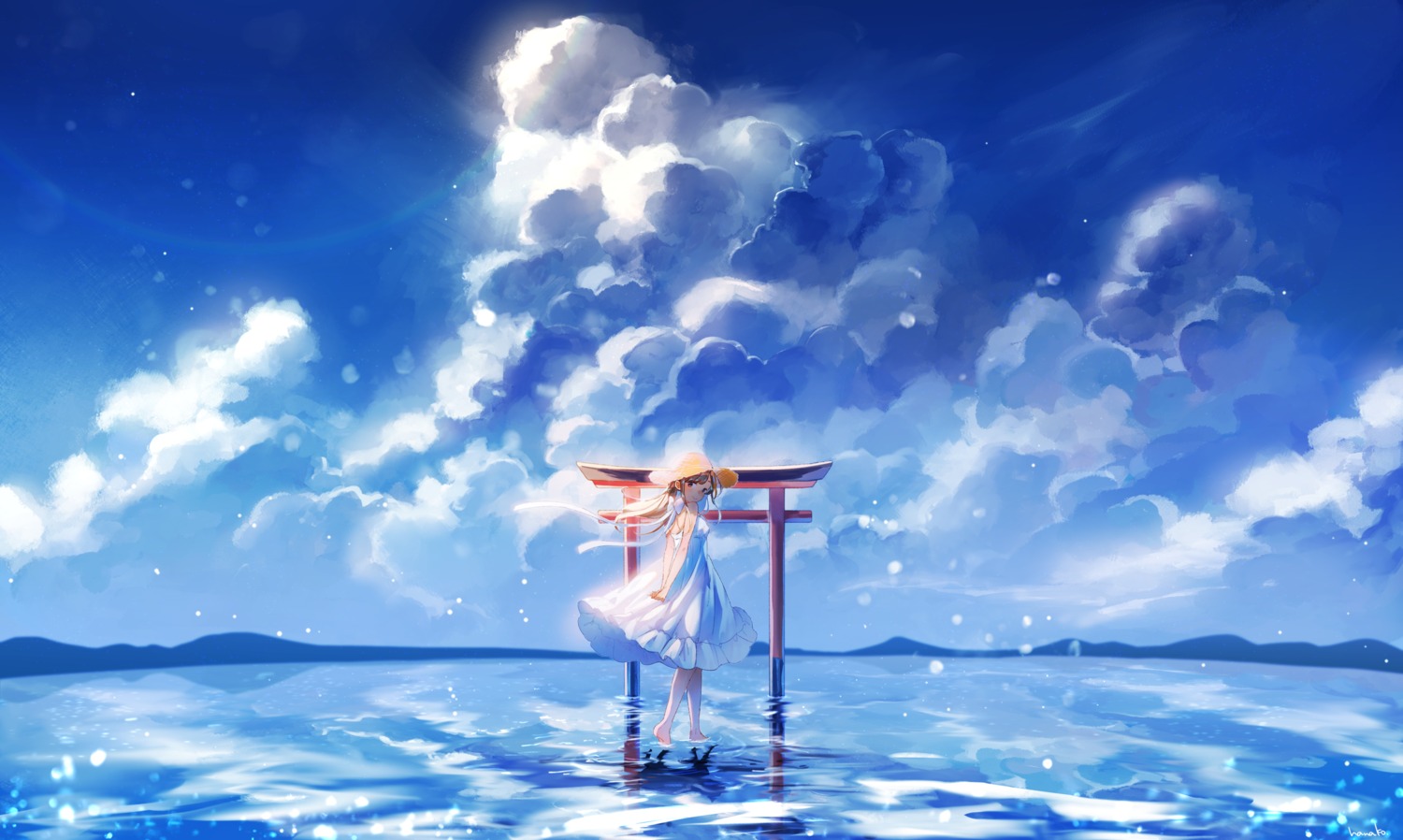 dress, hanako151, landscape, summer_dress, wet