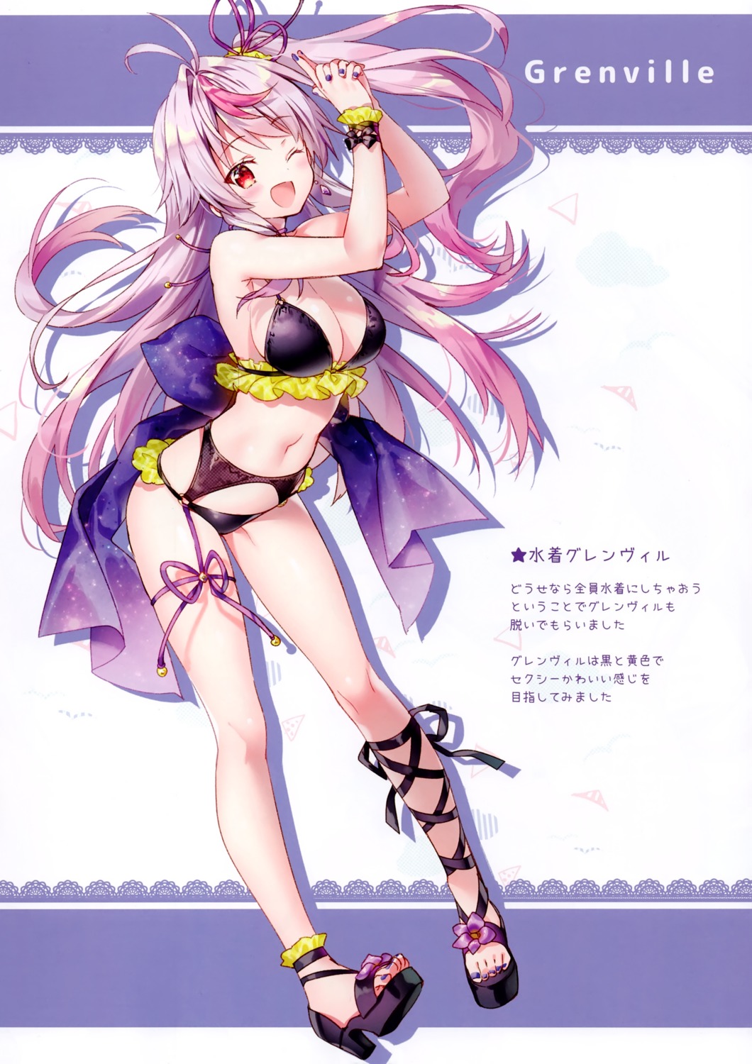 azur_lane, eterna, garter, garter_belt, grenville_(azur_lane), heels, riichu, swimsuits