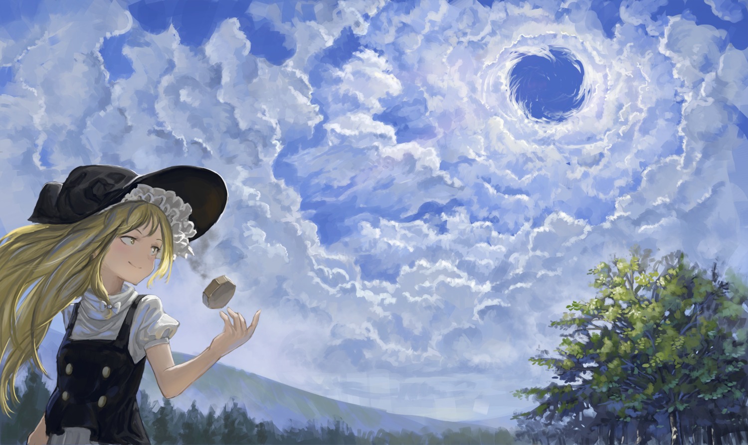fjsmu, kirisame_marisa, landscape, touhou, witch