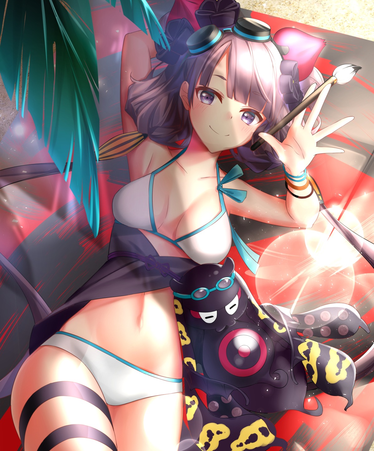 bikini, cleavage, fate/grand_order, garter, katsushika_hokusai_(fate), rukinya_(nyanko_mogumogu), swimsuits