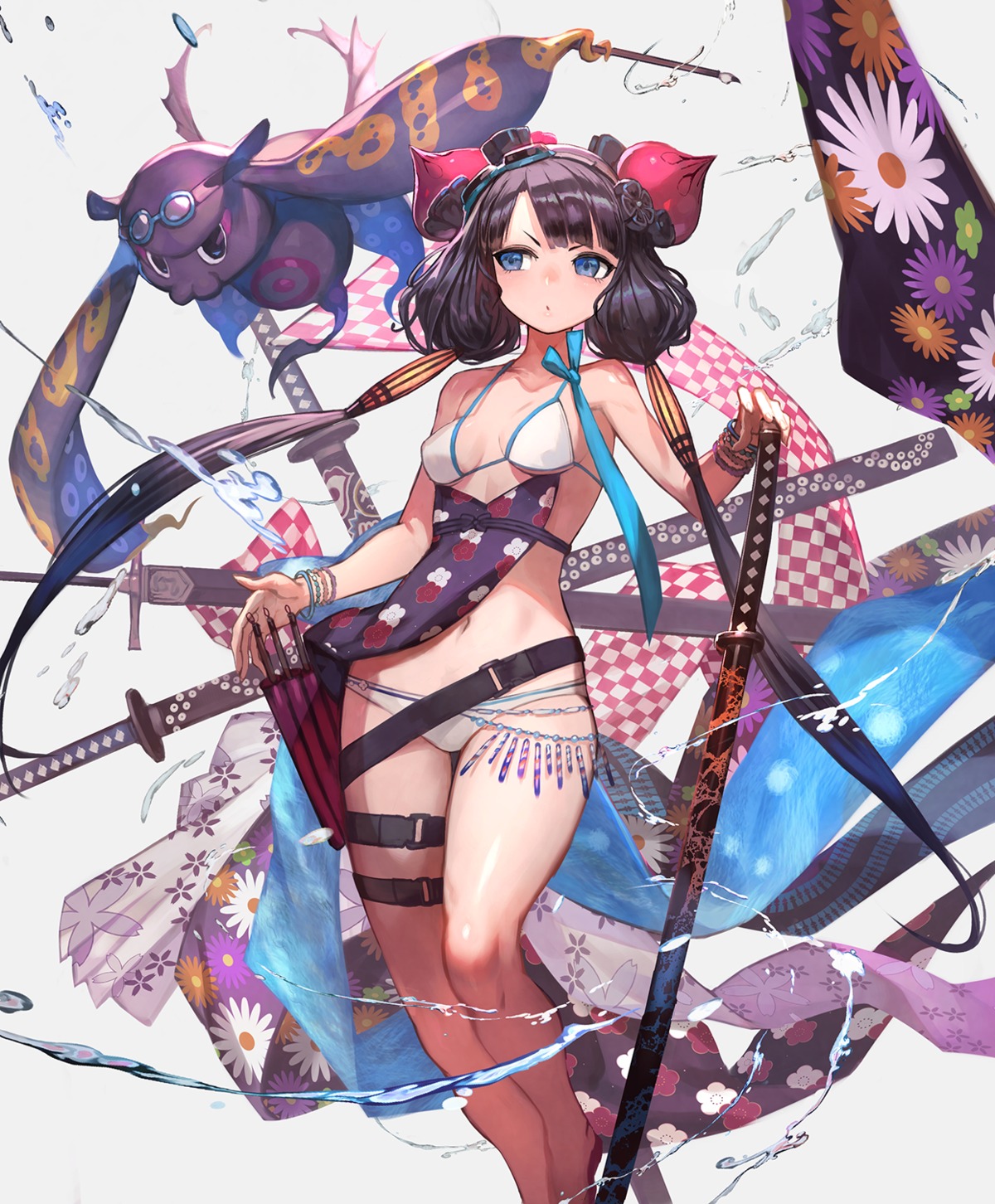 bikini, fate/grand_order, garter, katsushika_hokusai_(fate), lack, swimsuits, sword