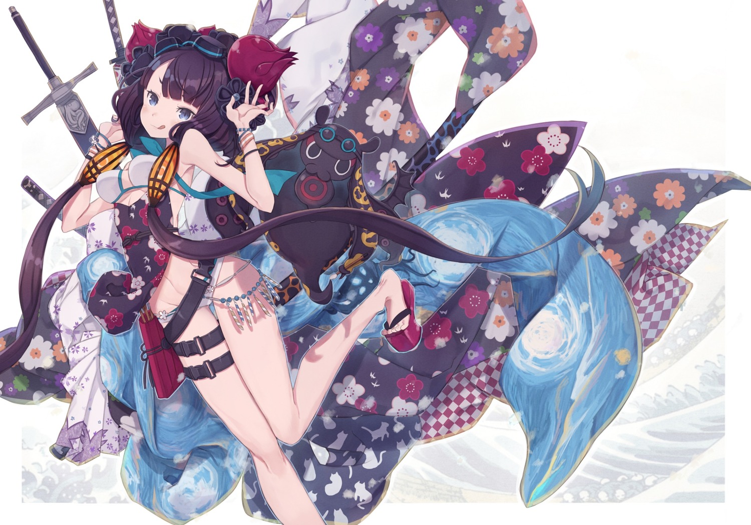 bikini, fate/grand_order, garter, katsushika_hokusai_(fate), swimsuits, sword, tota