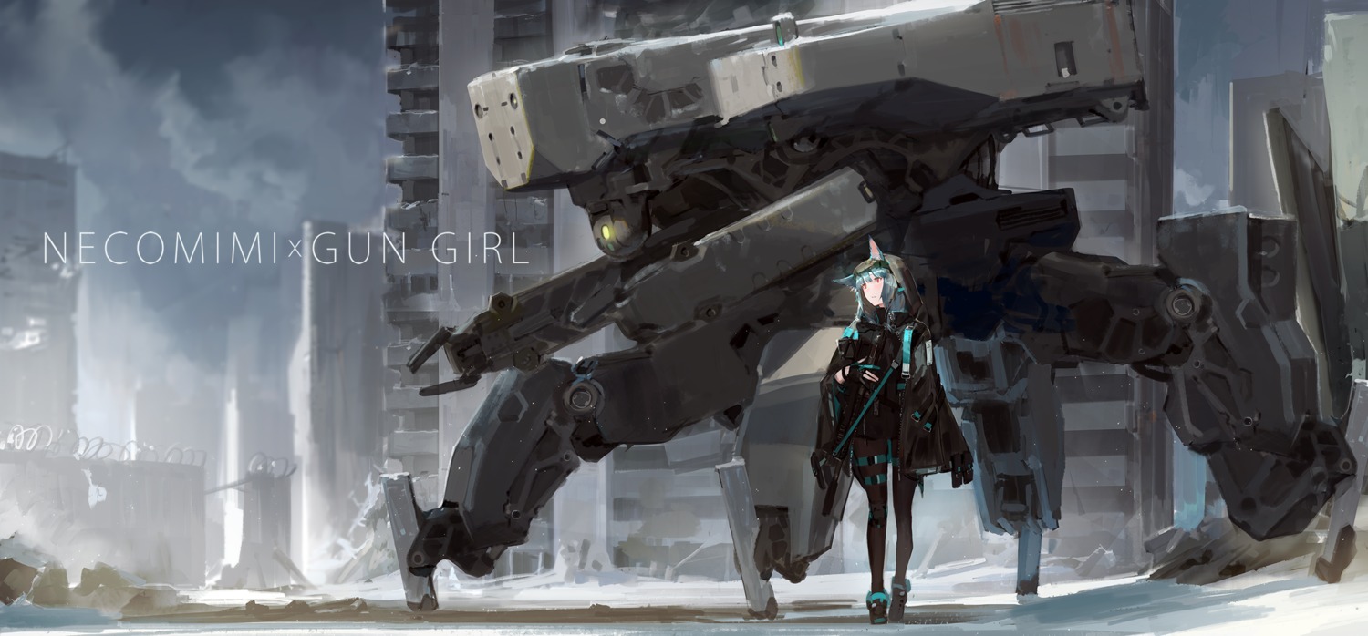animal_ears, garter, kare_huang, mecha, megane, nekomimi, pantyhose
