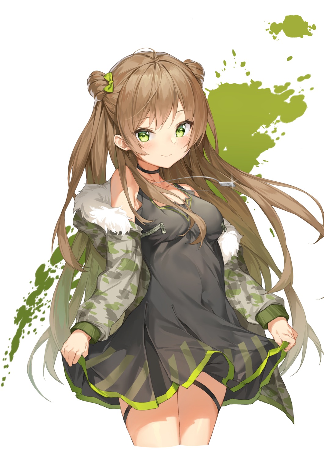 cleavage, dress, girls_frontline, mokew, rfb_(girls_frontline), skirt_lift