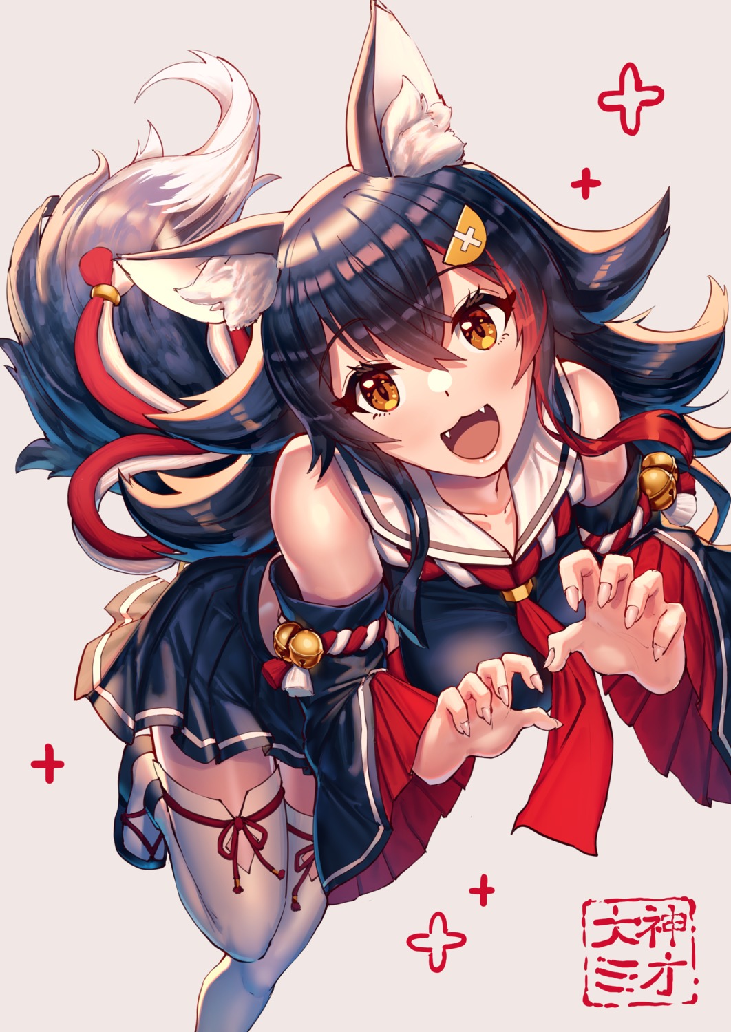 animal_ears, hololive, hololive_gamers, mazel, ookami_mio, seifuku, tail, thighhighs