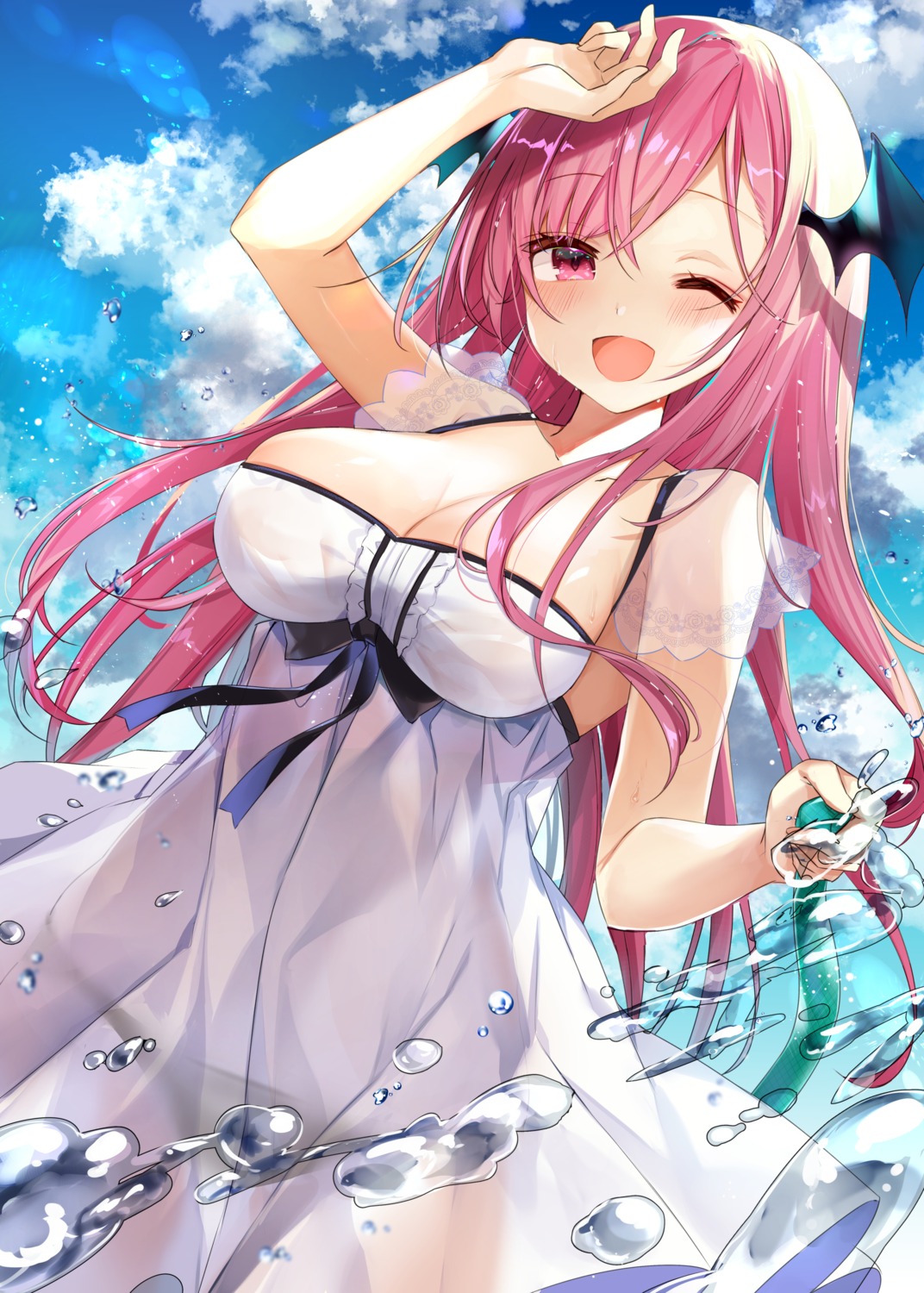 dress, koakuma, natsuki_(ukiwakudasai), pantsu, see_through, summer_dress, touhou, wings