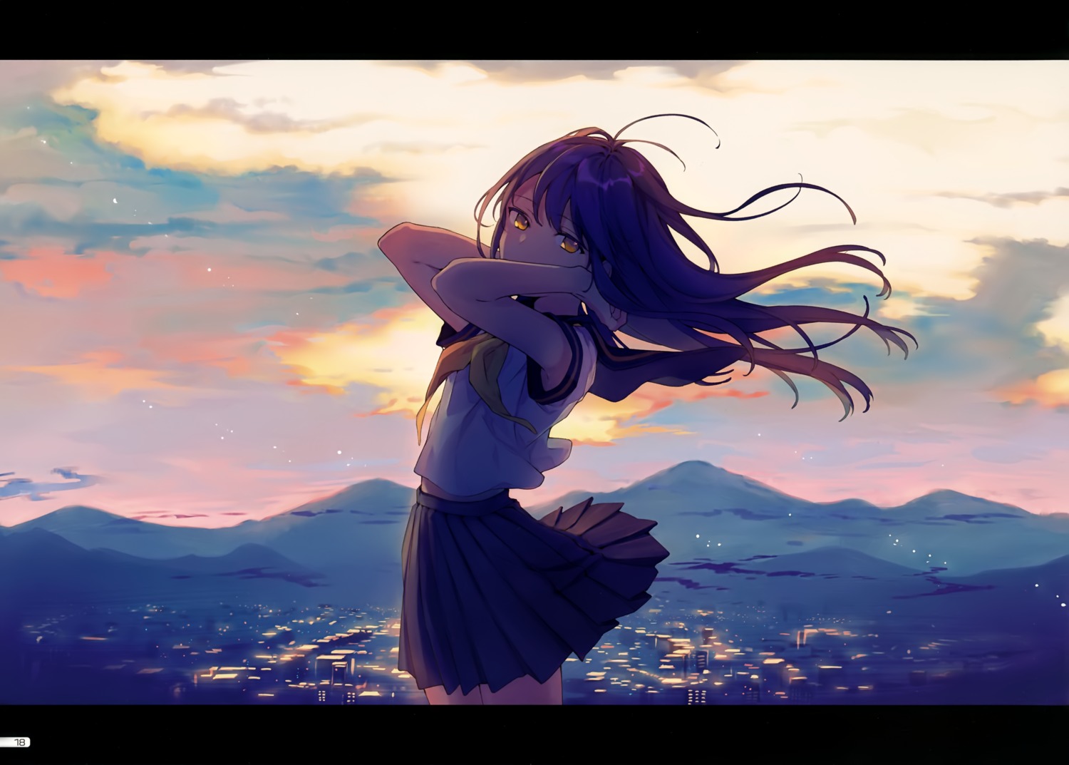 landscape, reia, seifuku, skirt_lift