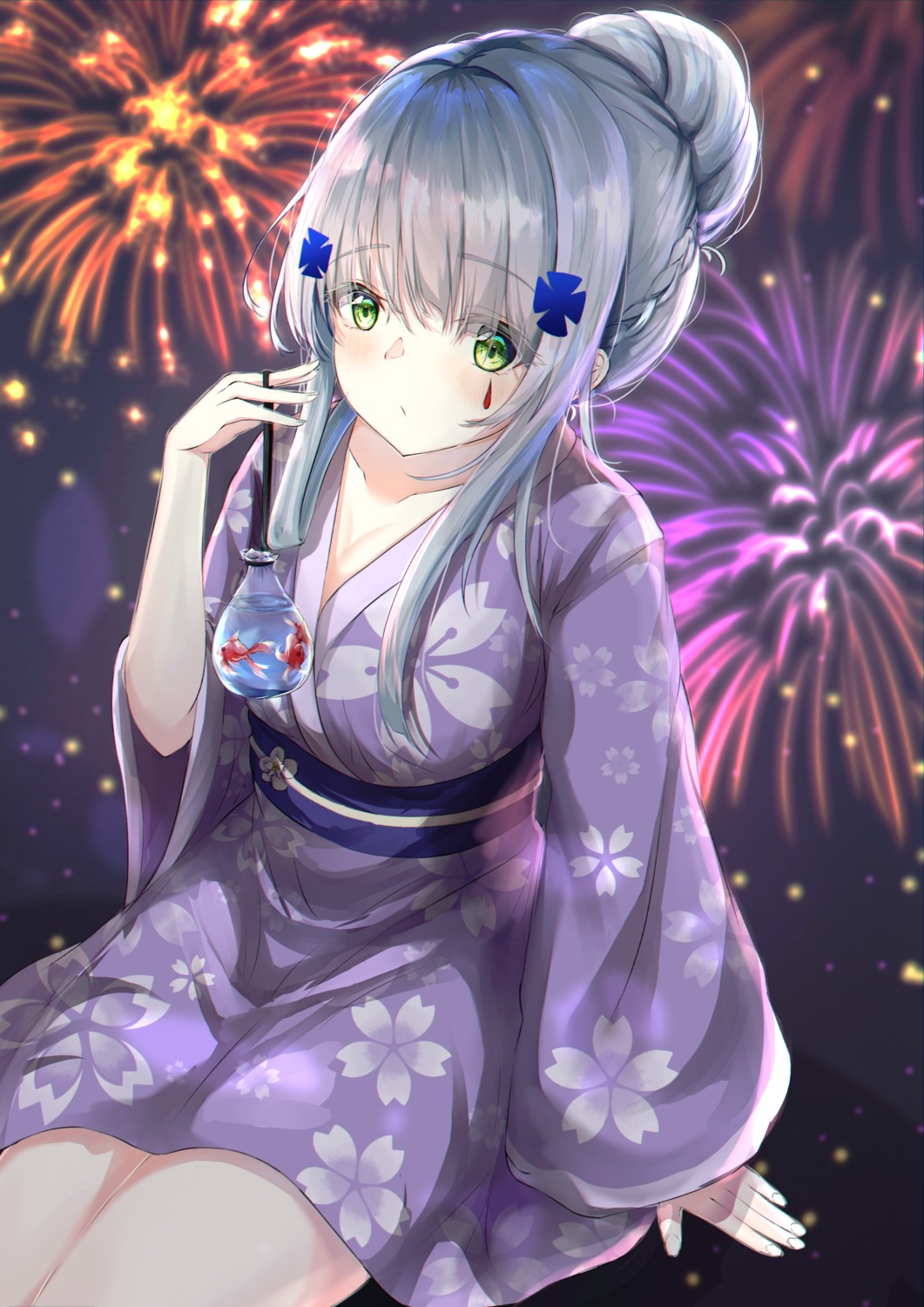 cleavage, girls_frontline, hk416_(girls_frontline), megumi_kei, yukata