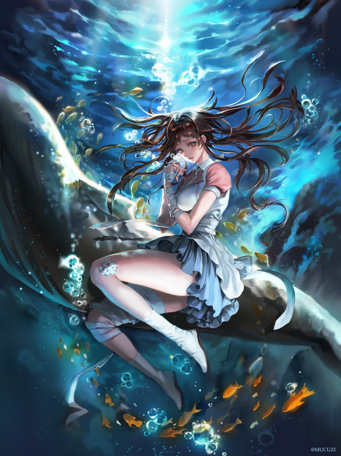 bandages, dangan-ronpa, mucuzi, skirt_lift, tsumiki_mikan