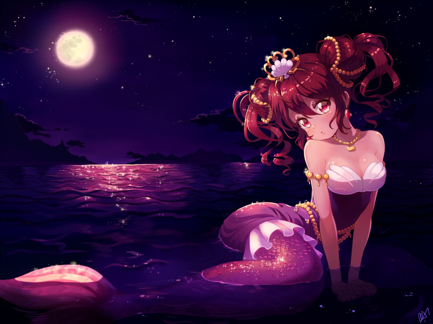 cleavage, fine, fushigiboshi_no_futago_hime, mermaid, monster_girl, snofle, tail, wallpaper, wet