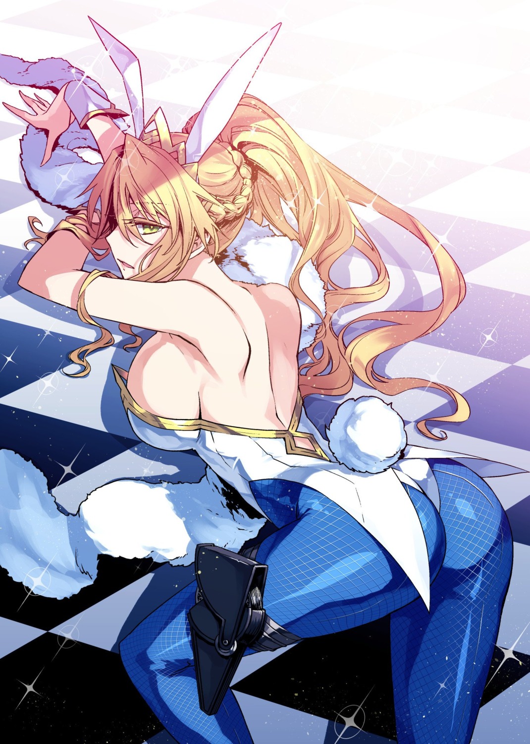 animal_ears, artoria_pendragon_(fate), ass, bunny_ears, bunny_girl, fate/grand_order, fishnets, garter, ishida_akira, pantyhose