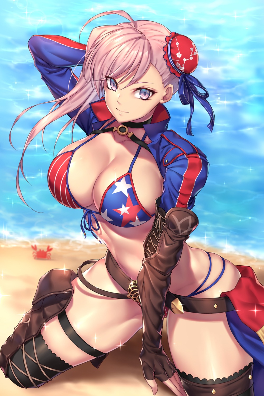 bikini, fate/grand_order, garter, miyamoto_musashi_(fate), nasaniliu, swimsuits, thighhighs