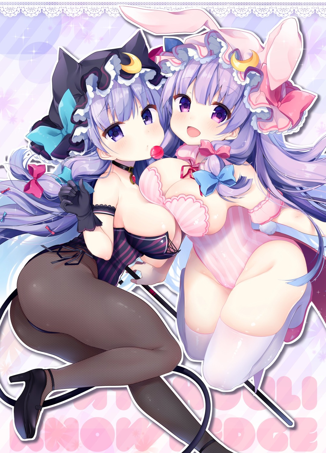 animal_ears, ass, bunny_ears, bunny_girl, fishnets, heels, no_bra, pantyhose, patchouli_knowledge, shika_yuno, tail, thighhighs, touhou