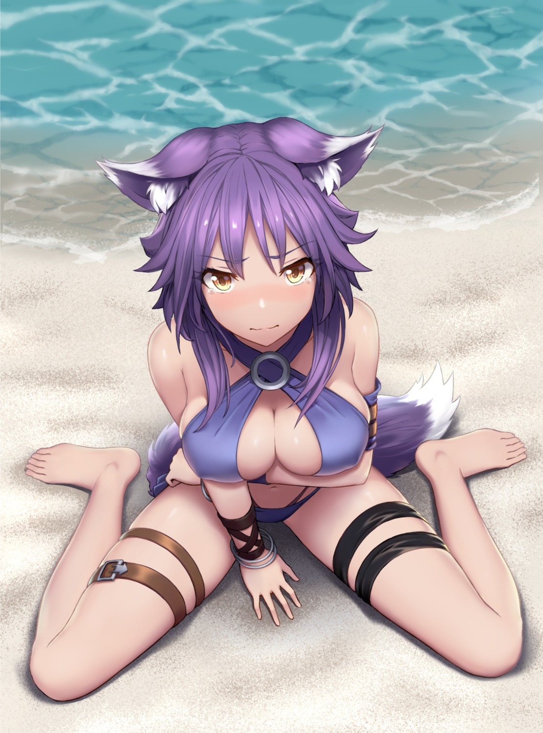 aki_makoto, animal_ears, bikini, breast_hold, cementite, garter, princess_connect!, princess_connect!_re:dive, swimsuits, tail