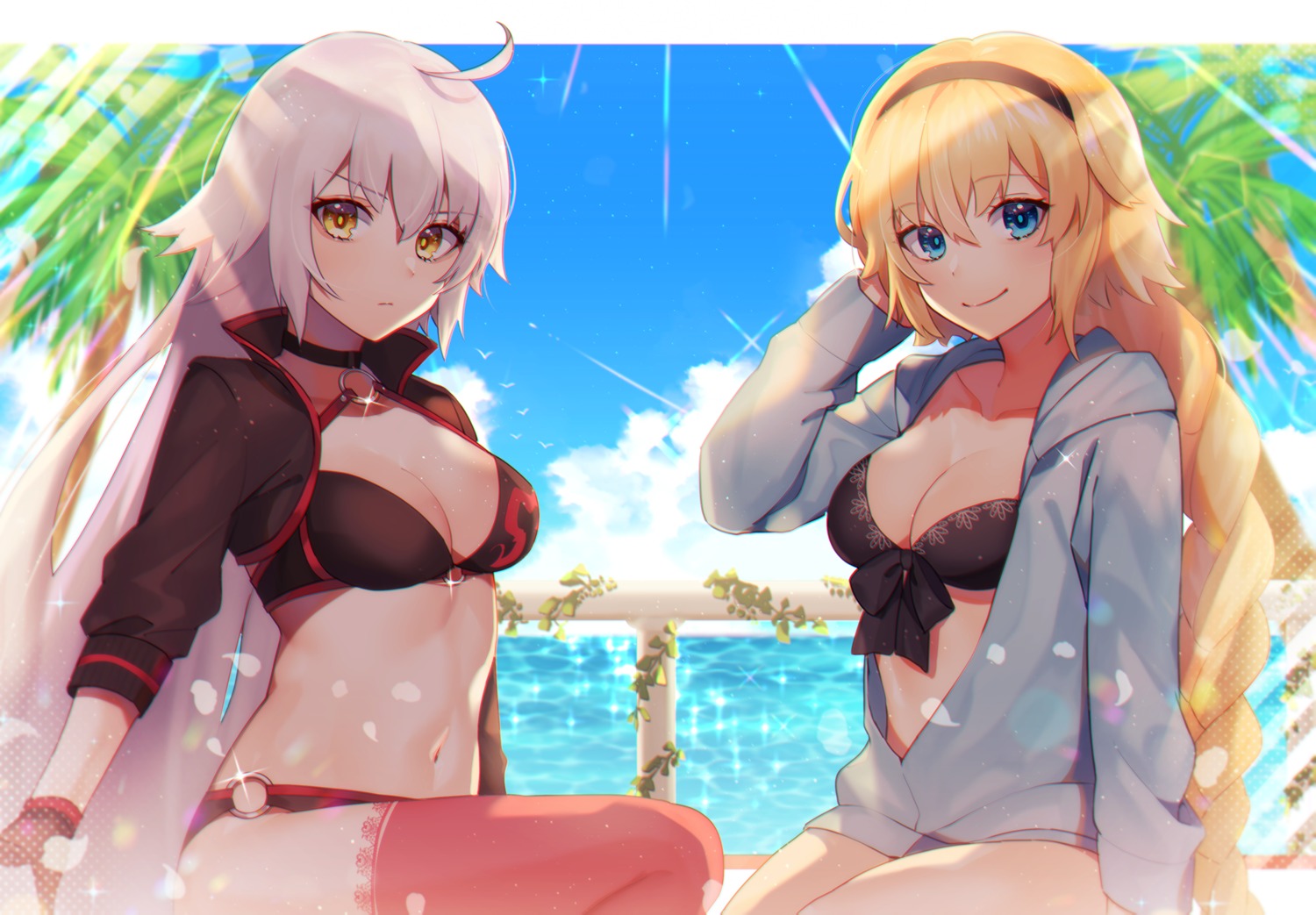bikini, cleavage, fate/grand_order, jeanne_d'arc, jeanne_d'arc_(fate), jeanne_d'arc_alter_(fate), open_shirt, peta_(snc7), swimsuits, thighhighs
