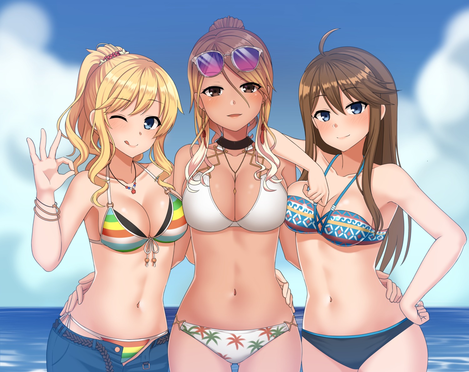 bikini, cleavage, izumi_mei, kurisu-kun, megane, ootsuki_yui, swimsuits, the_idolm@ster