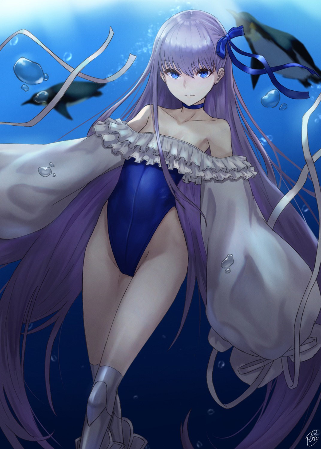 armor, cleavage, fate/grand_order, meltryllis, penguin, peppertomo, swimsuits, thighhighs