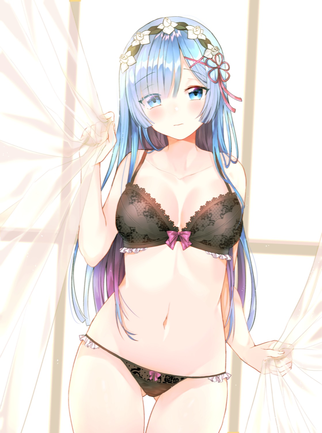 bra, cleavage, pantsu, re:zero_kara_hajimeru_isekai_seikatsu, rem_(re_zero), seno_(senohime)