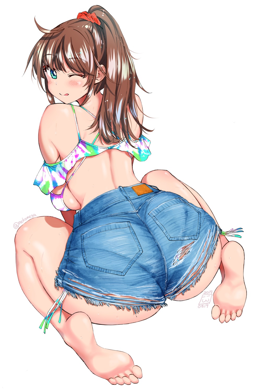 ass, bikini_top, feet, nekoguchi, swimsuits, torn_clothes