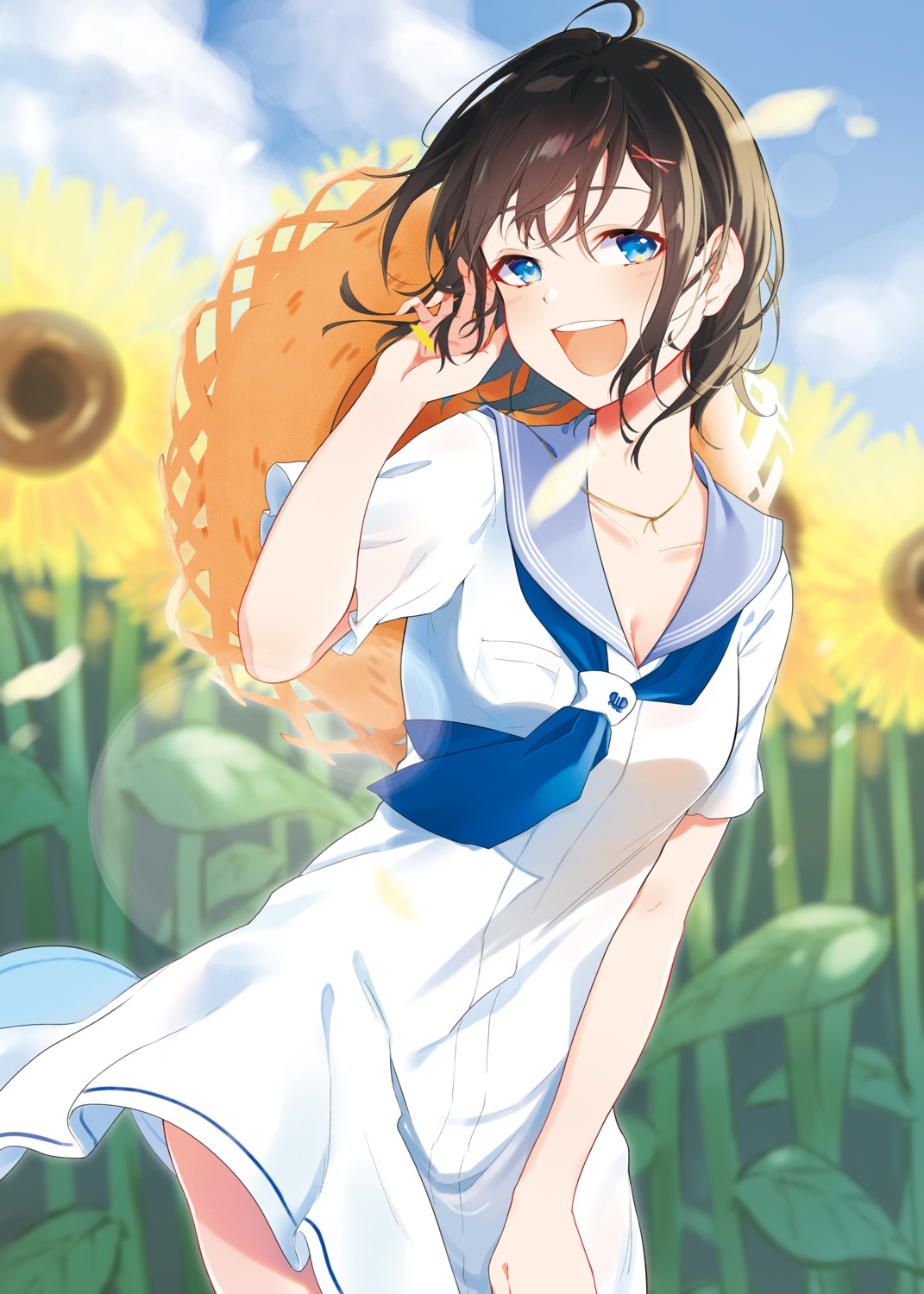 00coffee, cleavage, seifuku, skirt_lift
