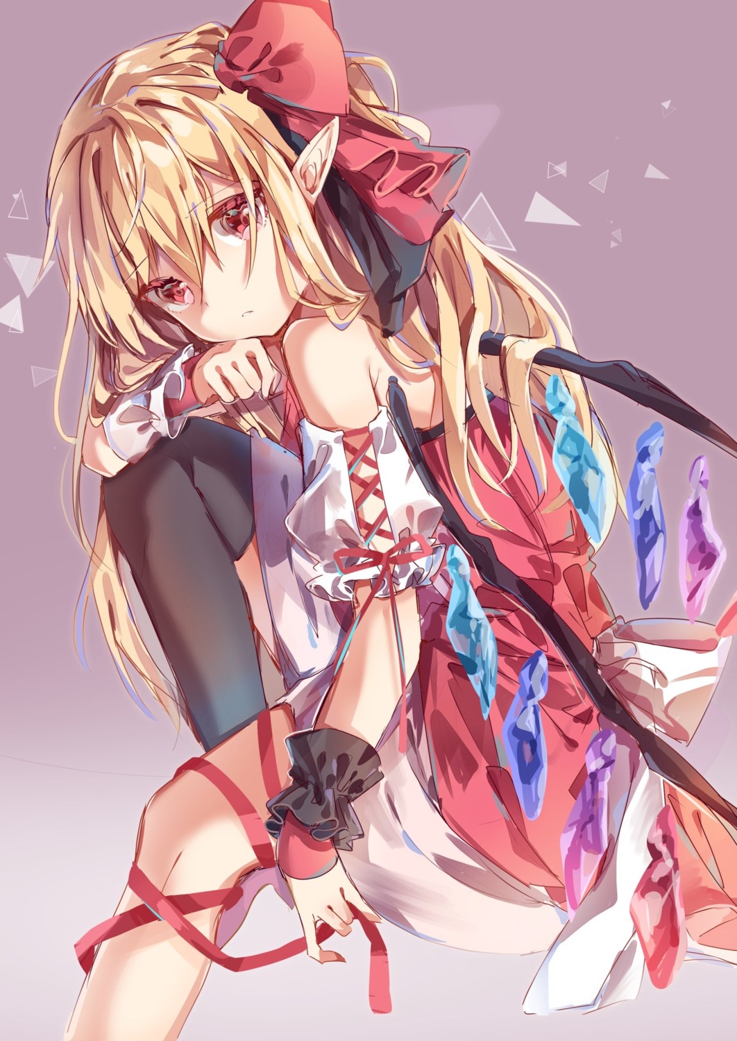 ayatsuki_sugure, dress, flandre_scarlet, pointy_ears, thighhighs, touhou, wings
