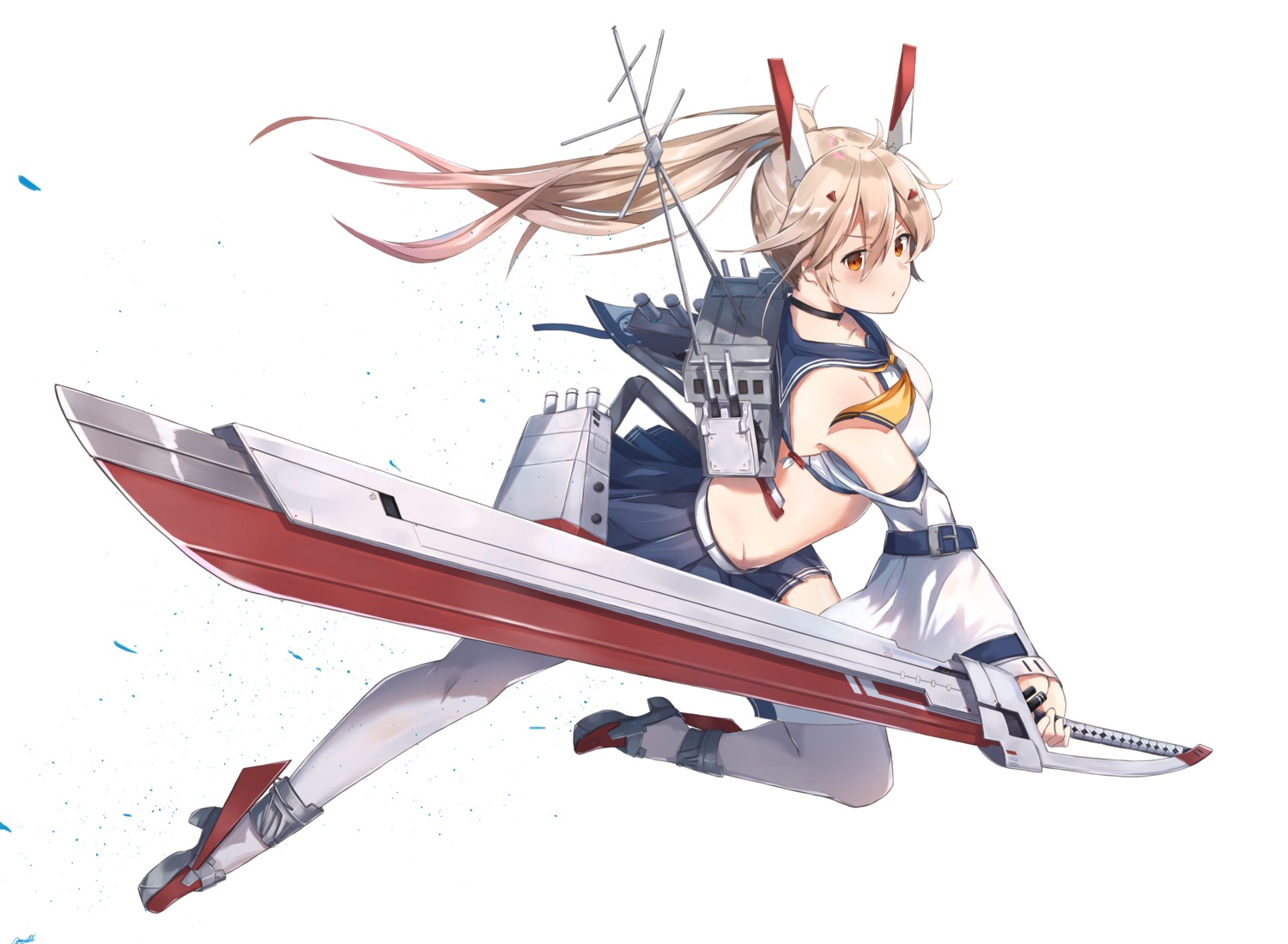 ayanami_(azur_lane), azur_lane, heels, seifuku, sword, thighhighs, yossui