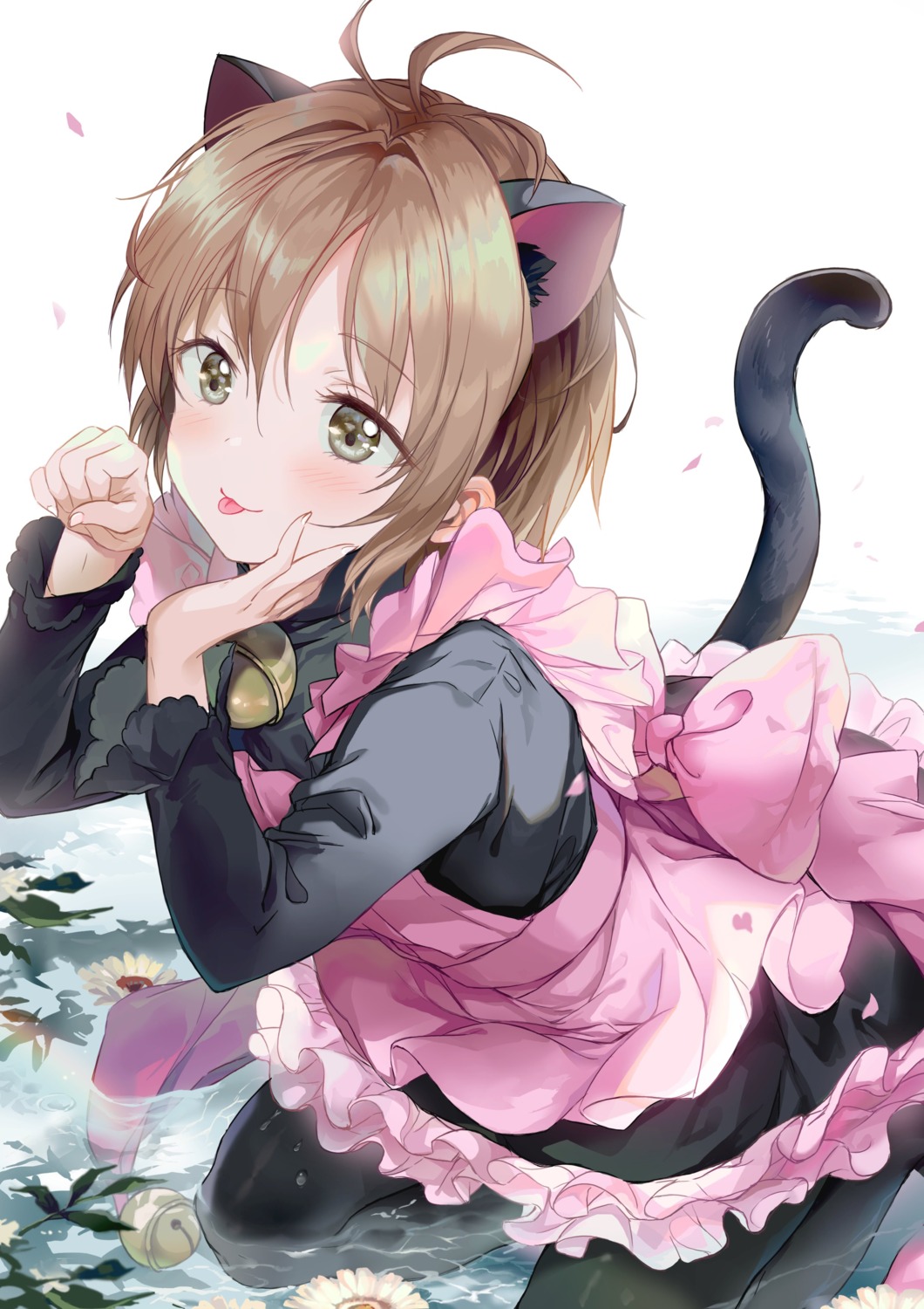animal_ears, card_captor_sakura, kinomoto_sakura, nekomimi, pantyhose, saya_(mychristian2), tail, wet