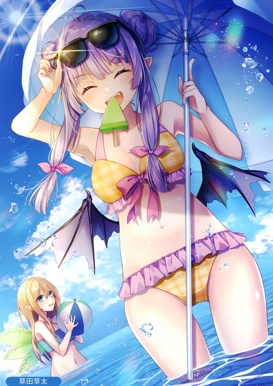 bikini, kusada_souta, megane, melonbooks, pointy_ears, swimsuits, wet, wings