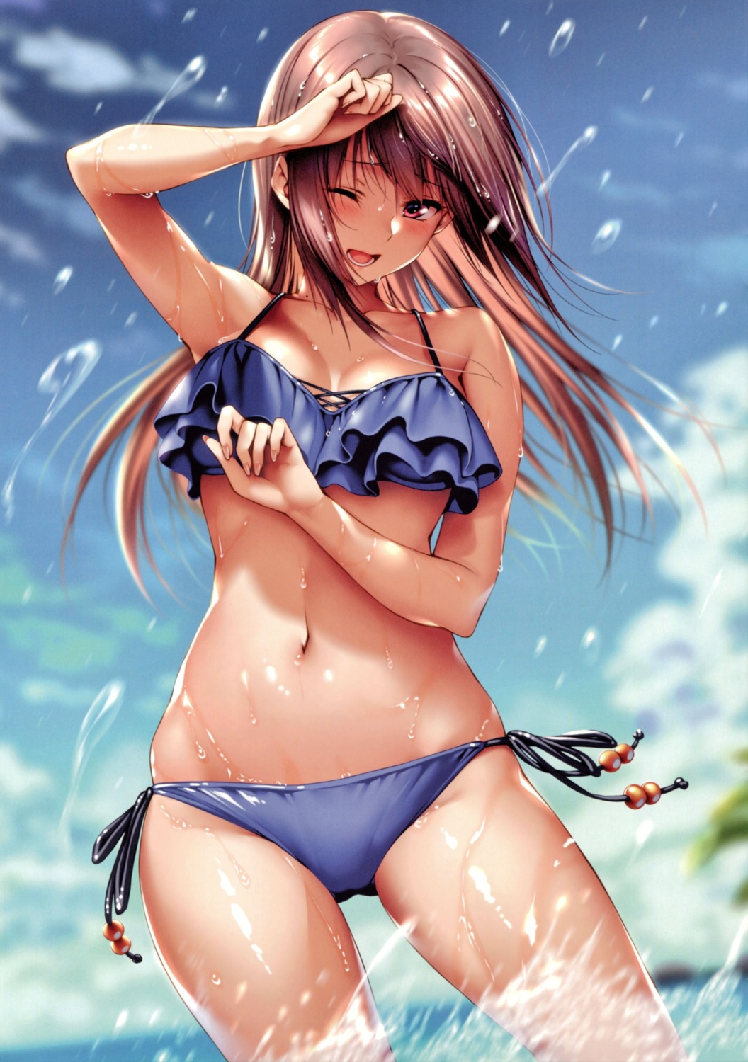 bikini, cleavage, hanikami_kanojo, minazumi_kasane, piromizu, screening, swimsuits, wet