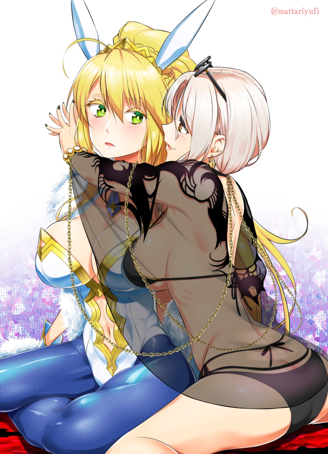 animal_ears, artoria_pendragon_(fate), ass, bikini, bunny_ears, bunny_girl, carmilla_(fate/grand_order), cleavage