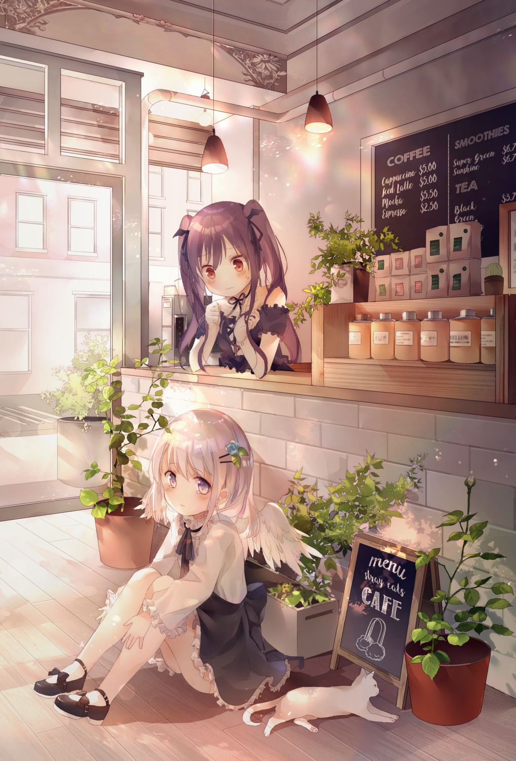 amafuyu, neko, wings