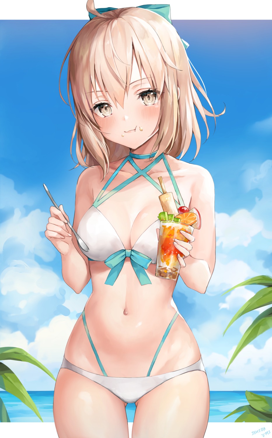 bikini, cleavage, fate/grand_order, ishita_umi, okita_souji_(fate), swimsuits