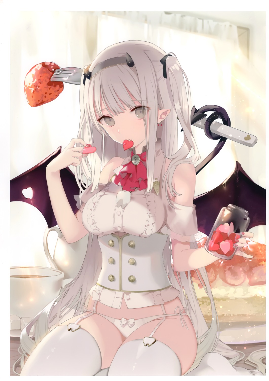 lingerie, pantsu, pointy_ears, rurudot, tail, thighhighs, wings, yukisame